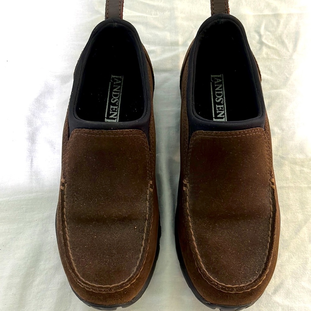 Lands End All Weather Brown Suede slip in Moc shoes size 7.5